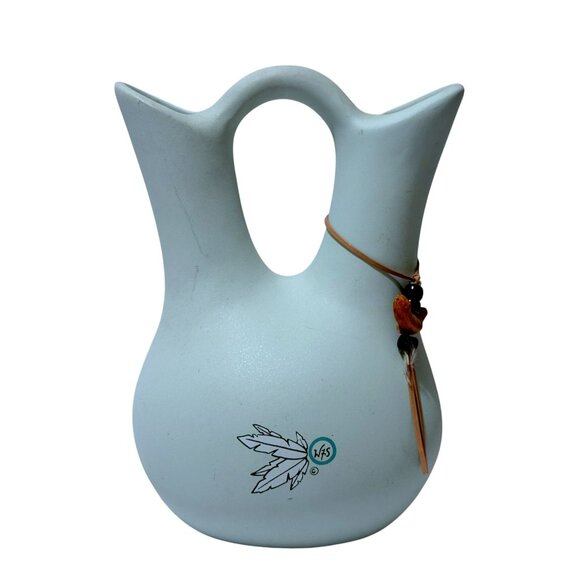 Wedding Vase Hand Painted Pottery Signed Southwestern Tribal Design Fetish - Picture 5 of 9